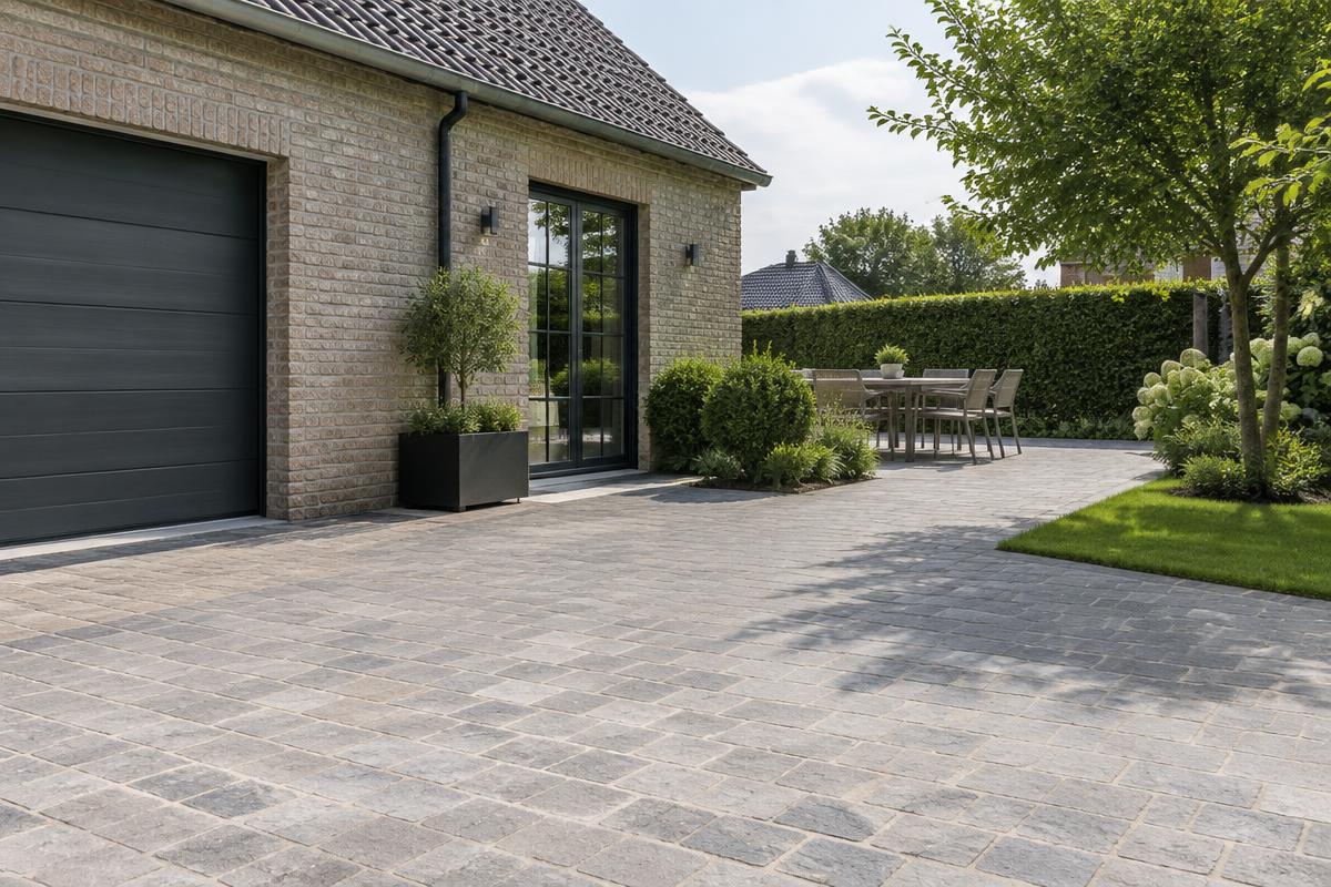 Oprit & terras Gereinigde oprit en terras bij een Vlaamse woning