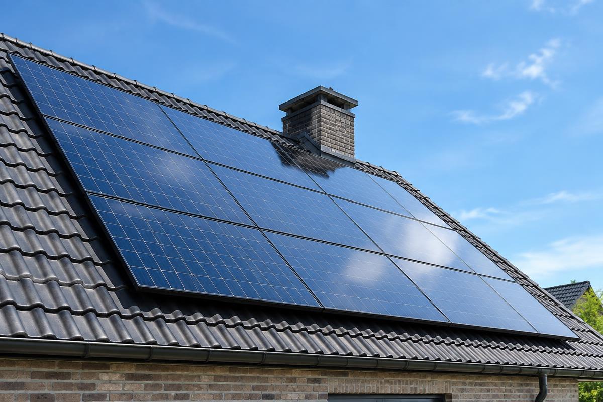 Zonnepanelen Schone zonnepanelen op een Belgisch pannendak